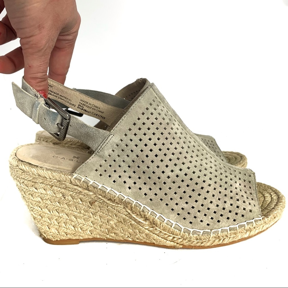 Tan suede peep-toe espadrille 8.5